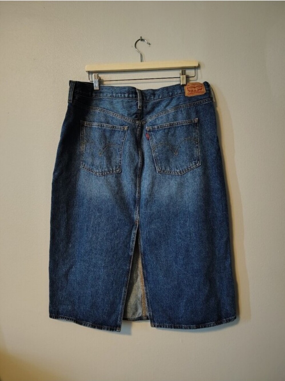 Levi's Medium blue wash Midi Jean Skirt with Back Slit
